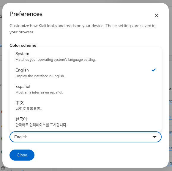 Preferences language selector